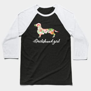 Dachshund Girl Floral Pattern Baseball T-Shirt